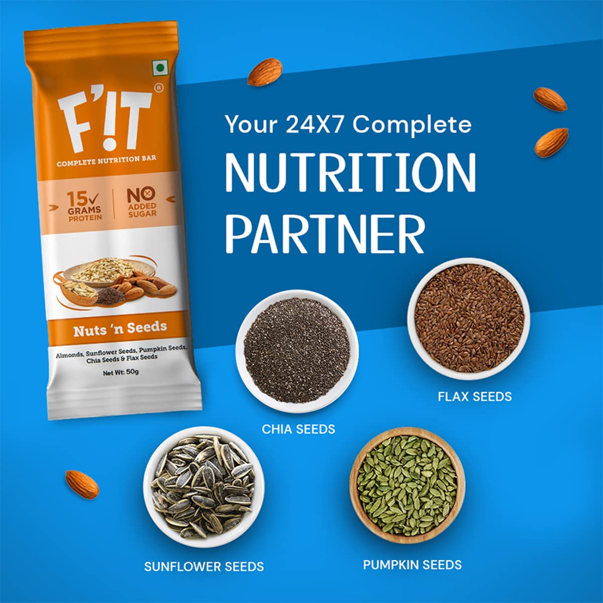 Assorted Whey Protein Bars Pack Of 4 ( 1 Chocolate with Hazelnut| 1 Berry Blast| 1 Nuts N Seeds| 1 Coffee Mocha) F’iT Nutrition Bar