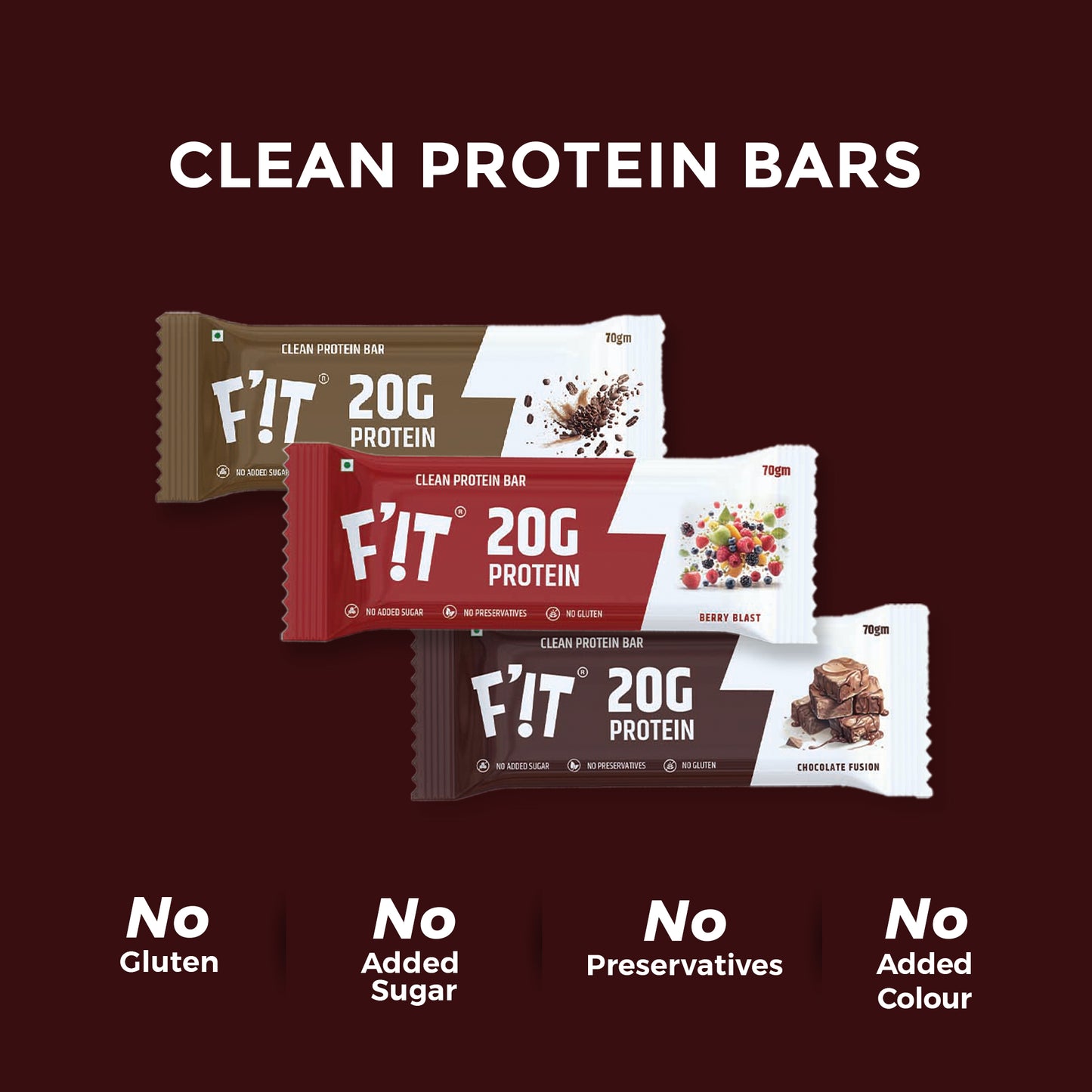 High Protein Bars Combo Pack of 6 ( 2 Chocolate Fusion| 2 Berry Blast| 2 Roasted Coffee) - 20g Protein (Pack of 70gX6) | Made with 7-8 Simple Ingredients