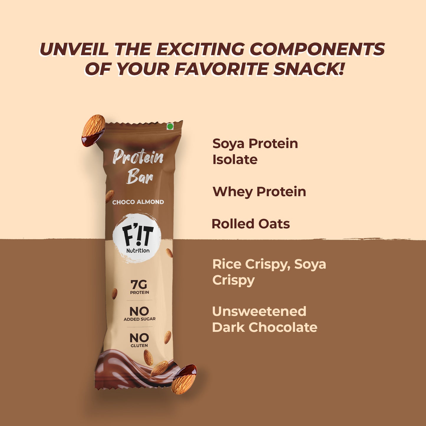 Choco Almond Mini Protein Bar | 23% Protein with No Added Sugar| Pack of 12