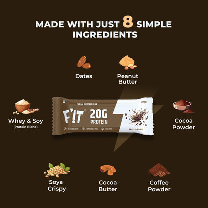 Roasted Coffee High Protein Bar - 20g Protein (Pack of 70gX10) | Made with 8 Simple Ingredients