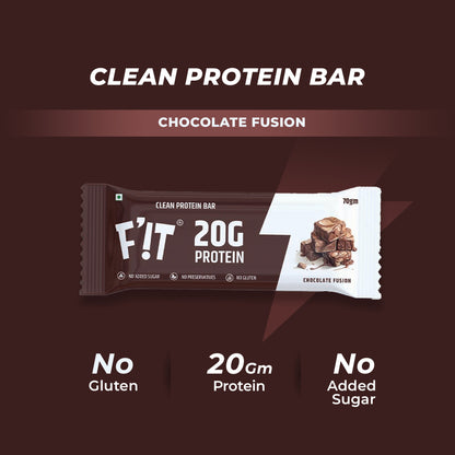 Chocolate Fusion High Protein Bar - 20g Protein (Pack of 70gX10) | Made with 7 Simple Ingredients